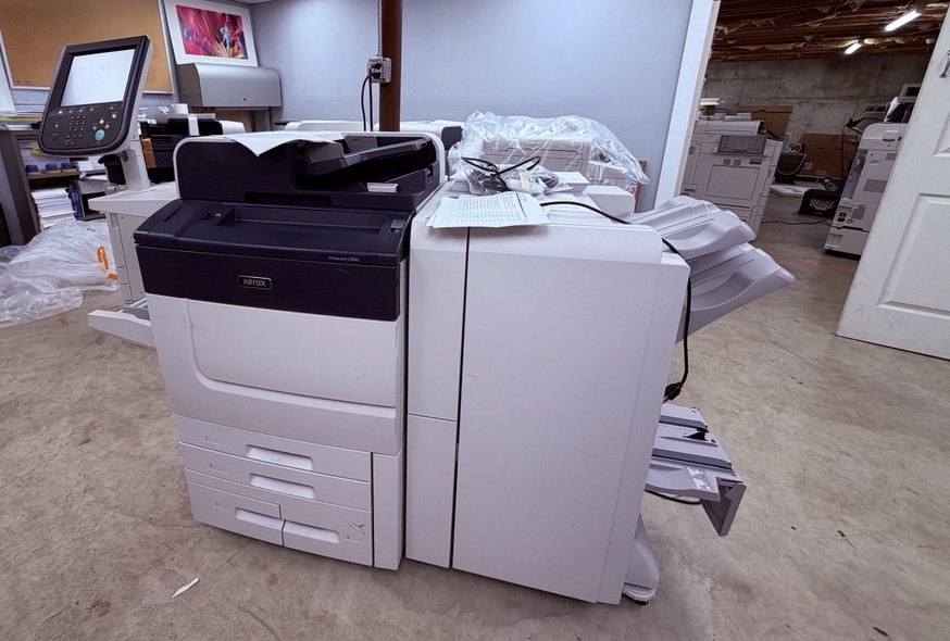 Xerox PrimeLink C9065 color press with an inline finisher at the Advantage Business Systems facility in New Haven, CT